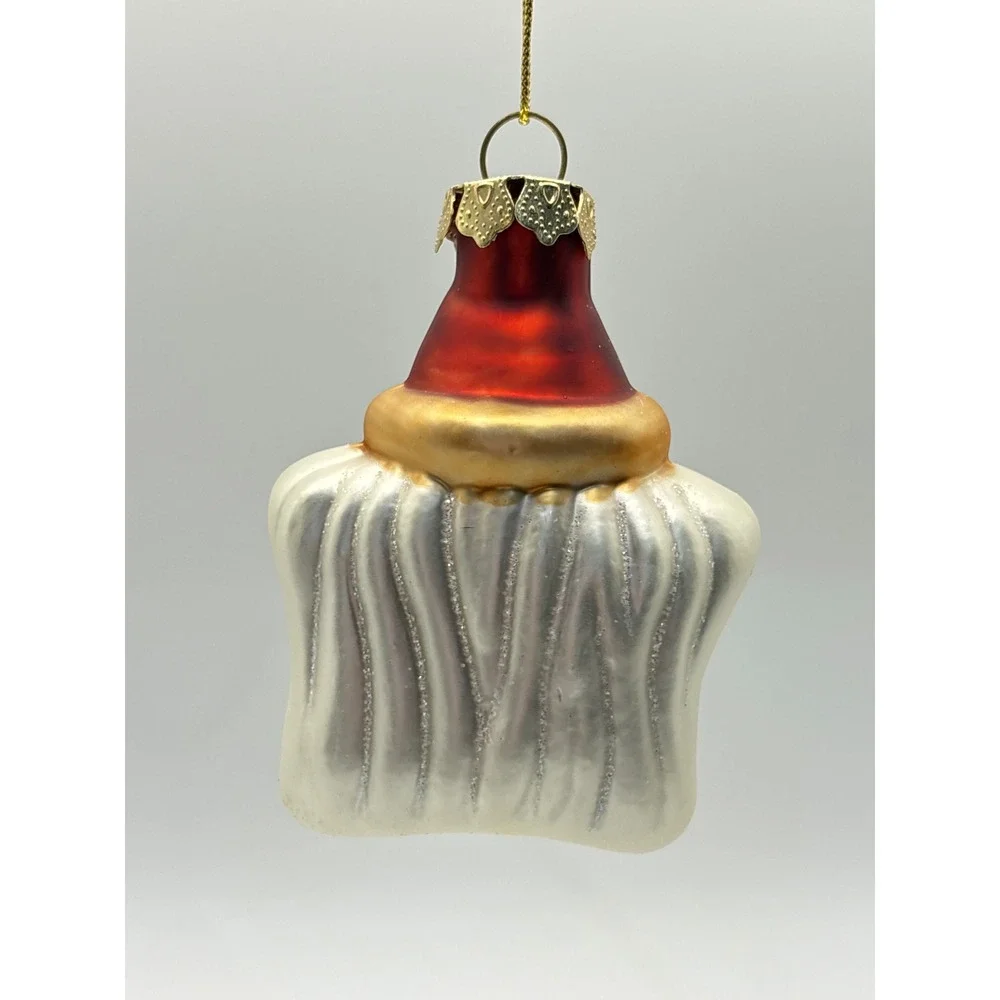 Vintage Blown Glass Santa Star Christmas Ornament Red Hat Glitter Retro Mercury